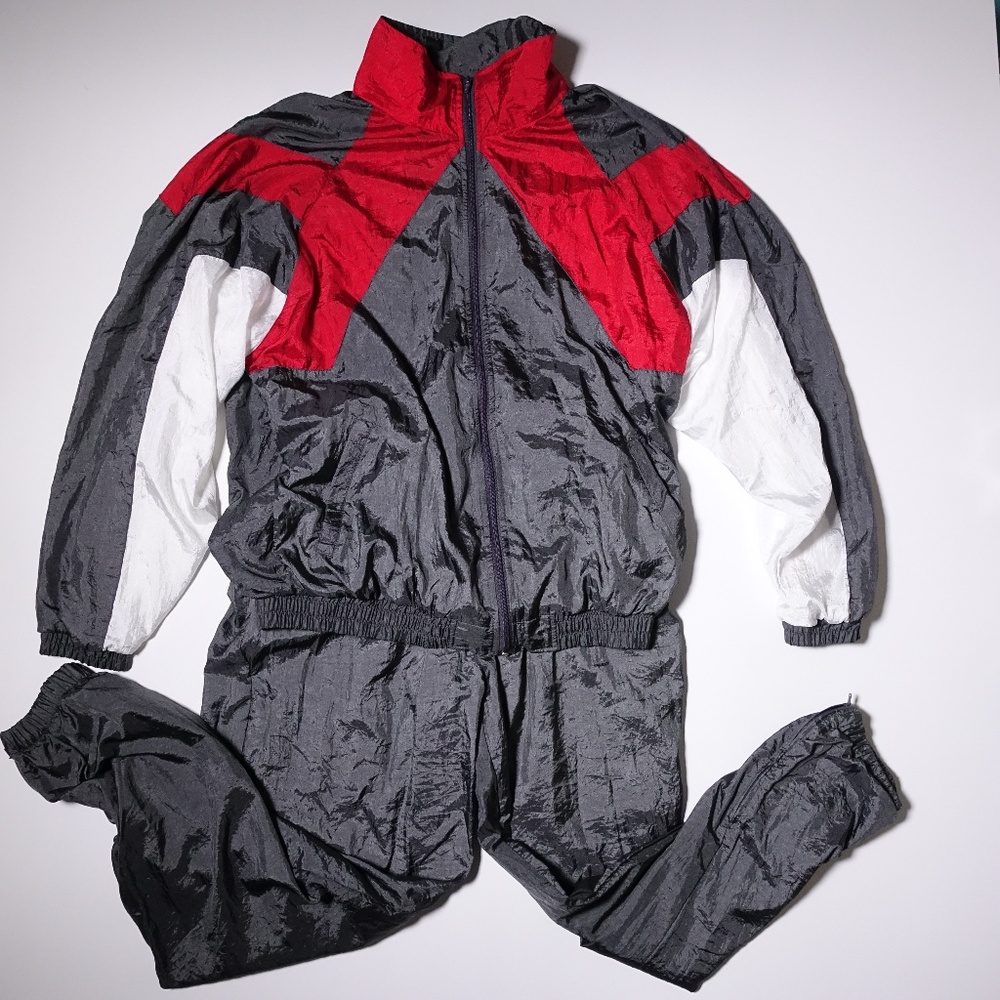 Vintage windbreaker tracksuit L Blazer Red Gray ja